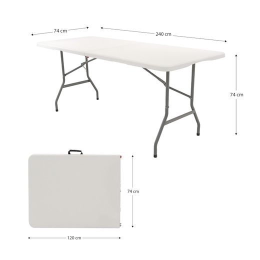 Mesa Plegable y Portátil Gardiun New Koln 240x74x74 cm en Resina Blanca con Asa Lateral y Sistema de Bloqueo – Ideal para Exterior y Espacios Pequeños