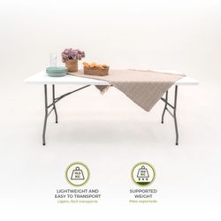 Mesa Plegable y Portátil Gardiun New Koln 240x74x74 cm en Resina Blanca con Asa Lateral y Sistema de Bloqueo – Ideal para Exterior y Espacios Pequeños