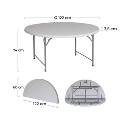 Mesa Redonda Plegable y Portátil Gardiun New Koln Ø122x74 cm en Resina Blanca con Asa y Sistema de Bloqueo – Ideal para Exterior y Espacios Pequeños