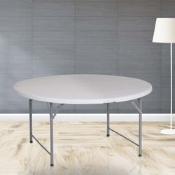 Mesa Redonda Plegable y Portátil Gardiun New Koln Ø122x74 cm en Resina Blanca con Asa y Sistema de Bloqueo – Ideal para Exterior y Espacios Pequeños