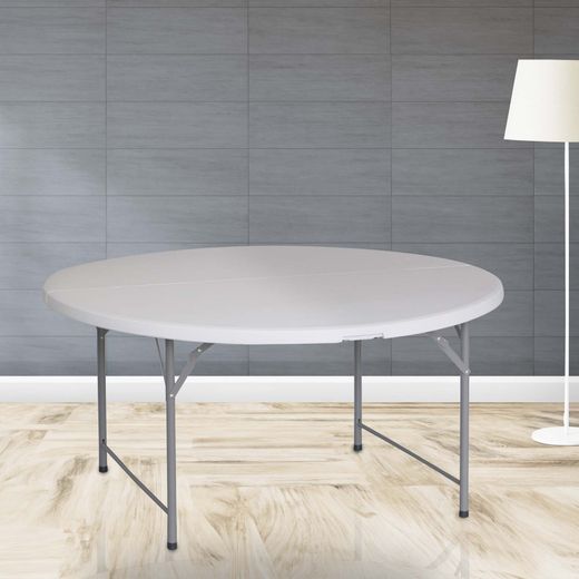 Mesa Redonda Plegable y Portátil Gardiun New Koln Ø122x74 cm en Resina Blanca con Asa y Sistema de Bloqueo – Ideal para Exterior y Espacios Pequeños
