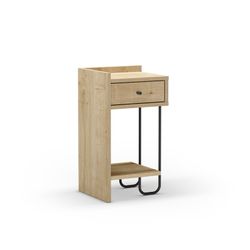 Mesita de noche, 34 x 31 x 60 cm, de madera y metal en natural y negro | Colección Mercure
