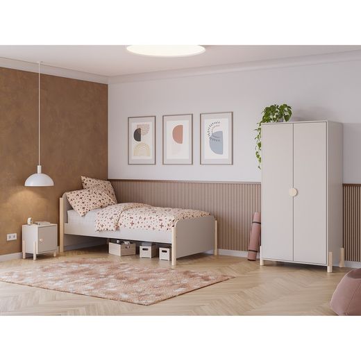 Comodino, 39,4 x 30 x 47 cm, in legno colore crema | Collezione Enola