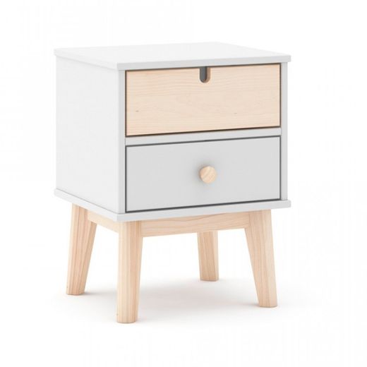 Comodino, 40 x 35 x 53,1 cm, in legno di pino bianco e naturale | Collezione Estefania
