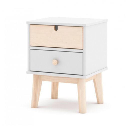 Comodino, 40 x 35 x 53,1 cm, in legno di pino bianco e naturale | Collezione Estefania