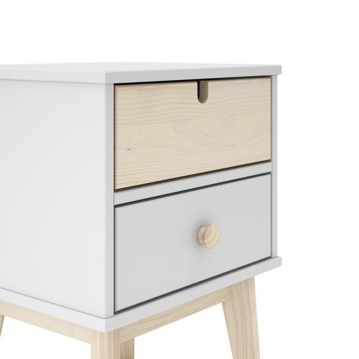 Comodino, 40 x 35 x 53,1 cm, in legno di pino bianco e naturale | Collezione Estefania