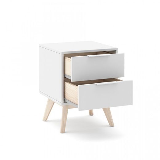 Comodino, 40 x 35 x 53 cm, in legno di pino bianco e naturale | Collezione Campus