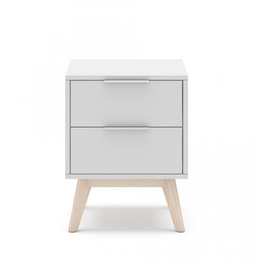Comodino, 40 x 35 x 53 cm, in legno di pino bianco e naturale | Collezione Campus