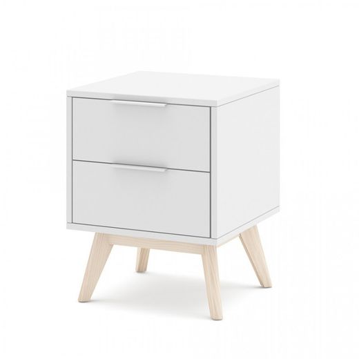 Comodino, 40 x 35 x 53 cm, in legno di pino bianco e naturale | Collezione Campus