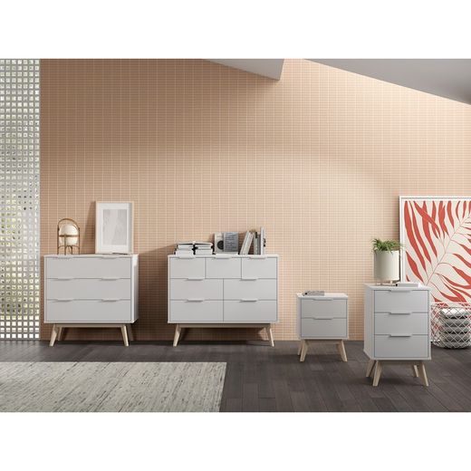 Comodino, 40 x 35 x 53 cm, in legno di pino bianco e naturale | Collezione Campus