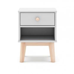Comodino, 40 x 35 x 53,1 cm, in legno di pino bianco e naturale | Collezione Esteban