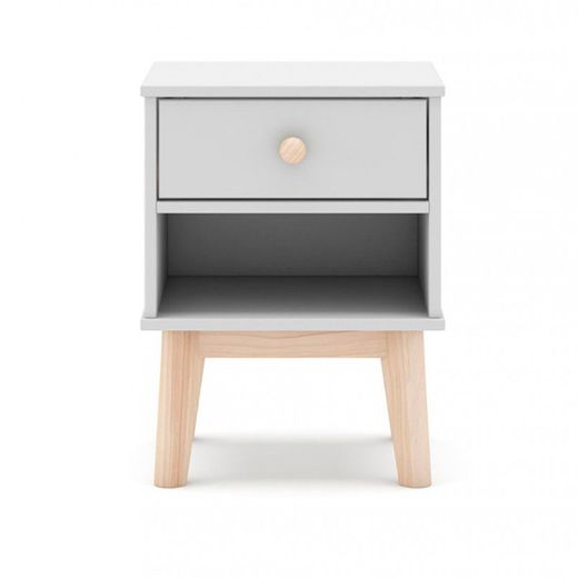 Comodino, 40 x 35 x 53,1 cm, in legno di pino bianco e naturale | Collezione Esteban