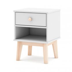 Comodino, 40 x 35 x 53,1 cm, in legno di pino bianco e naturale | Collezione Esteban