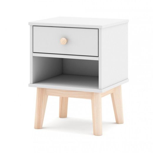 Comodino, 40 x 35 x 53,1 cm, in legno di pino bianco e naturale | Collezione Esteban
