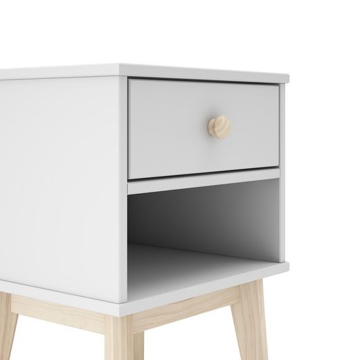 Comodino, 40 x 35 x 53,1 cm, in legno di pino bianco e naturale | Collezione Esteban