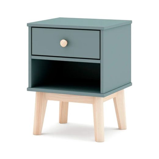 Comodino, 40 x 35 x 53,1 cm, in legno di pino verde e naturale | Collezione Esteban