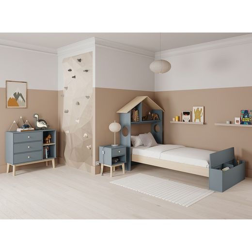 Comodino, 40 x 35 x 53,1 cm, in legno di pino verde e naturale | Collezione Esteban