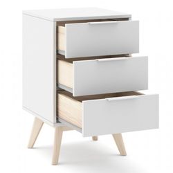 Comodino, 40 x 35 x 65,5 cm, in legno di pino bianco e naturale | Collezione Campus