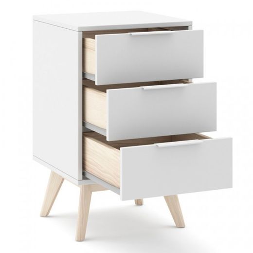 Comodino, 40 x 35 x 65,5 cm, in legno di pino bianco e naturale | Collezione Campus