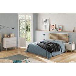 Comodino, 40 x 35 x 65,5 cm, in legno di pino bianco e naturale | Collezione Campus