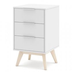 Comodino, 40 x 35 x 65,5 cm, in legno di pino bianco e naturale | Collezione Campus