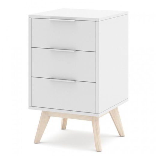 Comodino, 40 x 35 x 65,5 cm, in legno di pino bianco e naturale | Collezione Campus