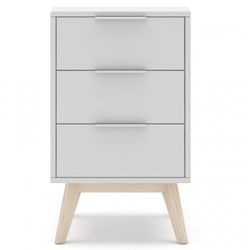 Comodino, 40 x 35 x 65,5 cm, in legno di pino bianco e naturale | Collezione Campus