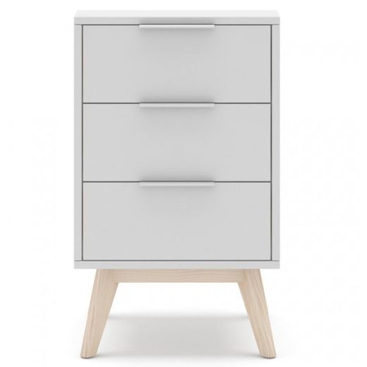Comodino, 40 x 35 x 65,5 cm, in legno di pino bianco e naturale | Collezione Campus