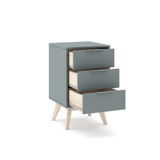 Comodino, 40 x 35 x 65,5 cm, in legno di pino verde e naturale | Collezione Pisco