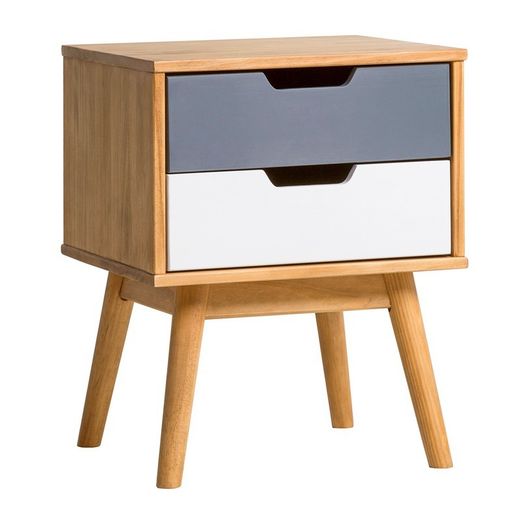 Comodino, 40 x 40 x 52 cm, in legno di pino naturale, grigio e bianco | Collezione Cusco