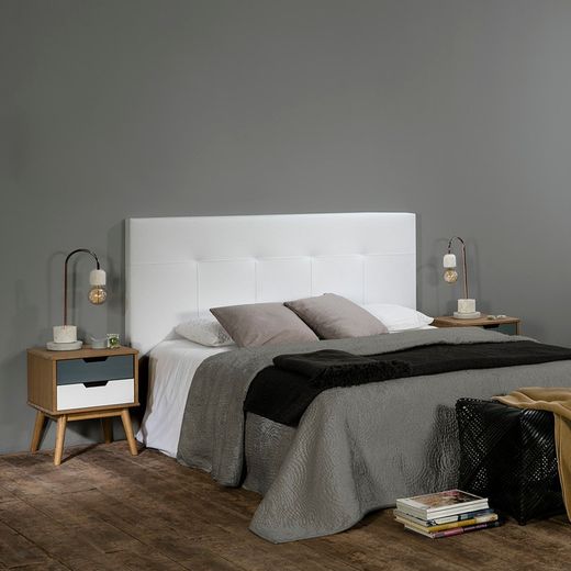 Comodino, 40 x 40 x 52 cm, in legno di pino naturale, grigio e bianco | Collezione Cusco