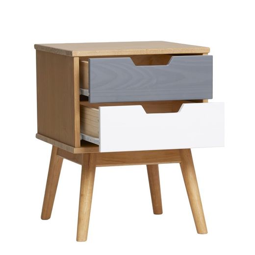 Comodino, 40 x 40 x 52 cm, in legno di pino naturale, grigio e bianco | Collezione Cusco
