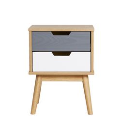 Comodino, 40 x 40 x 52 cm, in legno di pino naturale, grigio e bianco | Collezione Cusco