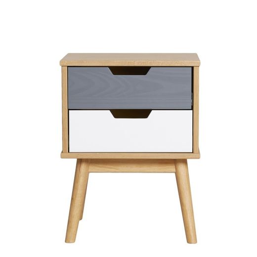 Comodino, 40 x 40 x 52 cm, in legno di pino naturale, grigio e bianco | Collezione Cusco