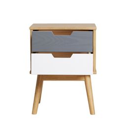 Comodino, 40 x 40 x 52 cm, in legno di pino naturale, grigio e bianco | Collezione Cusco