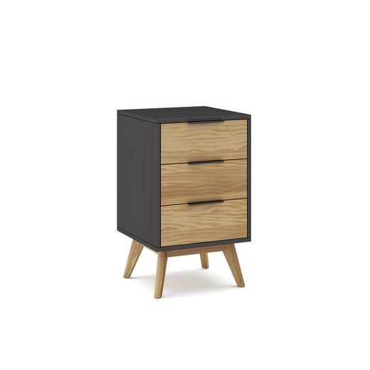 Comodino, 41 x 35 x 65,5 cm, in legno di pino naturale e nero | Collezione Lavis