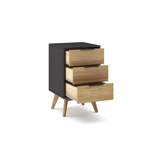 Comodino, 41 x 35 x 65,5 cm, in legno di pino naturale e nero | Collezione Lavis