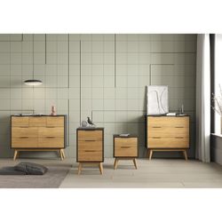 Comodino, 41 x 35 x 65,5 cm, in legno di pino naturale e nero | Collezione Lavis