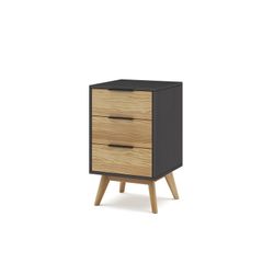 Comodino, 41 x 35 x 65,5 cm, in legno di pino naturale e nero | Collezione Lavis