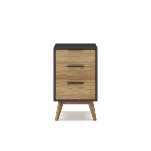 Comodino, 41 x 35 x 65,5 cm, in legno di pino naturale e nero | Collezione Lavis