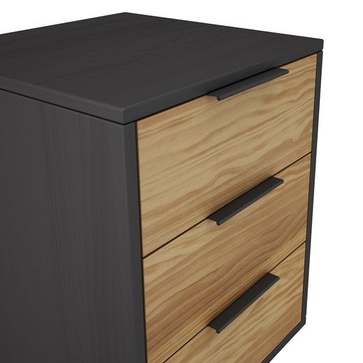 Comodino, 41 x 35 x 65,5 cm, in legno di pino naturale e nero | Collezione Lavis