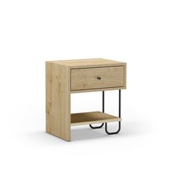 Mesita de noche, 45 x 35 x 50 cm, de madera y metal en natural y negro | Colección Mercure
