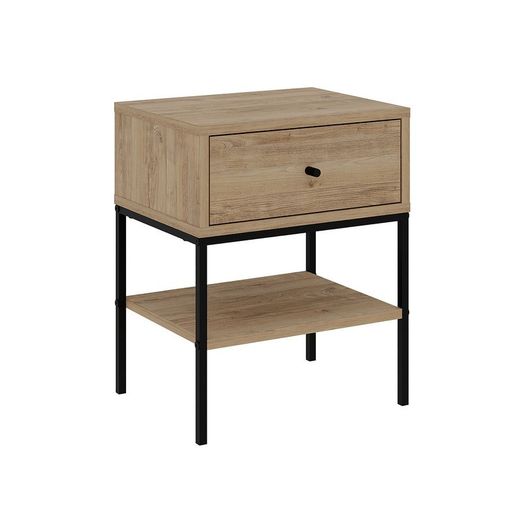 Comodino, 45 x 35 x 56,4 cm, in legno e metallo, colore rovere e nero | Collezione Lisa