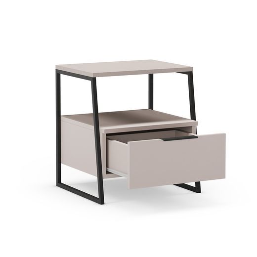 Comodino, 45 x 40 x 50 cm, in legno e metallo, colore crema e nero | Collezione Velia