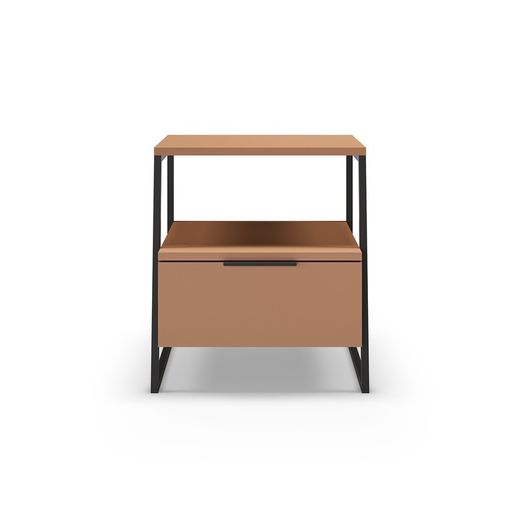 Mesita de noche, 45 x 40 x 50 cm, de madera y metal en terracota y negro | Colección Velia