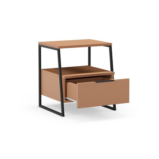 Mesita de noche, 45 x 40 x 50 cm, de madera y metal en terracota y negro | Colección Velia