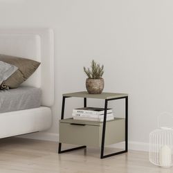 Comodino, 45 x 40 x 50 cm, in legno e metallo verde e nero | Collezione Velia