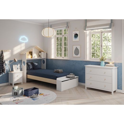 Comodino, 46 x 35 x 49,5 cm, in legno di pino bianco | Collezione Max