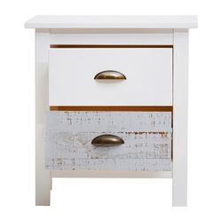 Comodino, 46 x 35 x 49,5 cm, in legno di pino bianco e grigio | Collezione Romantica