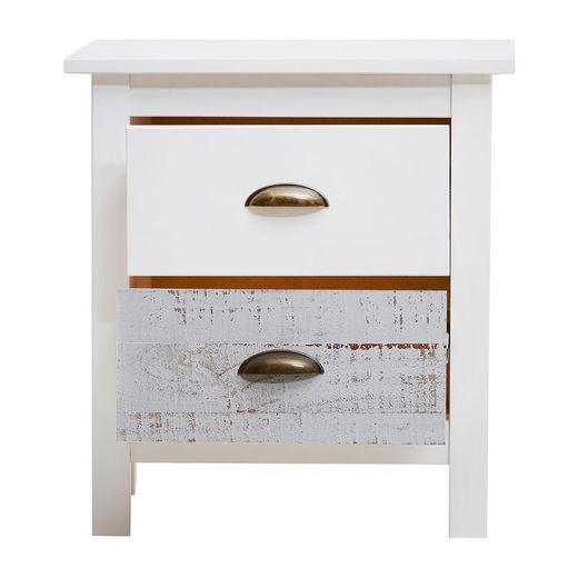 Comodino, 46 x 35 x 49,5 cm, in legno di pino bianco e grigio | Collezione Romantica